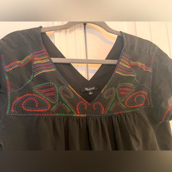 Madewell Embroidered Shift Dress Black Silk - Picture 6 of 11